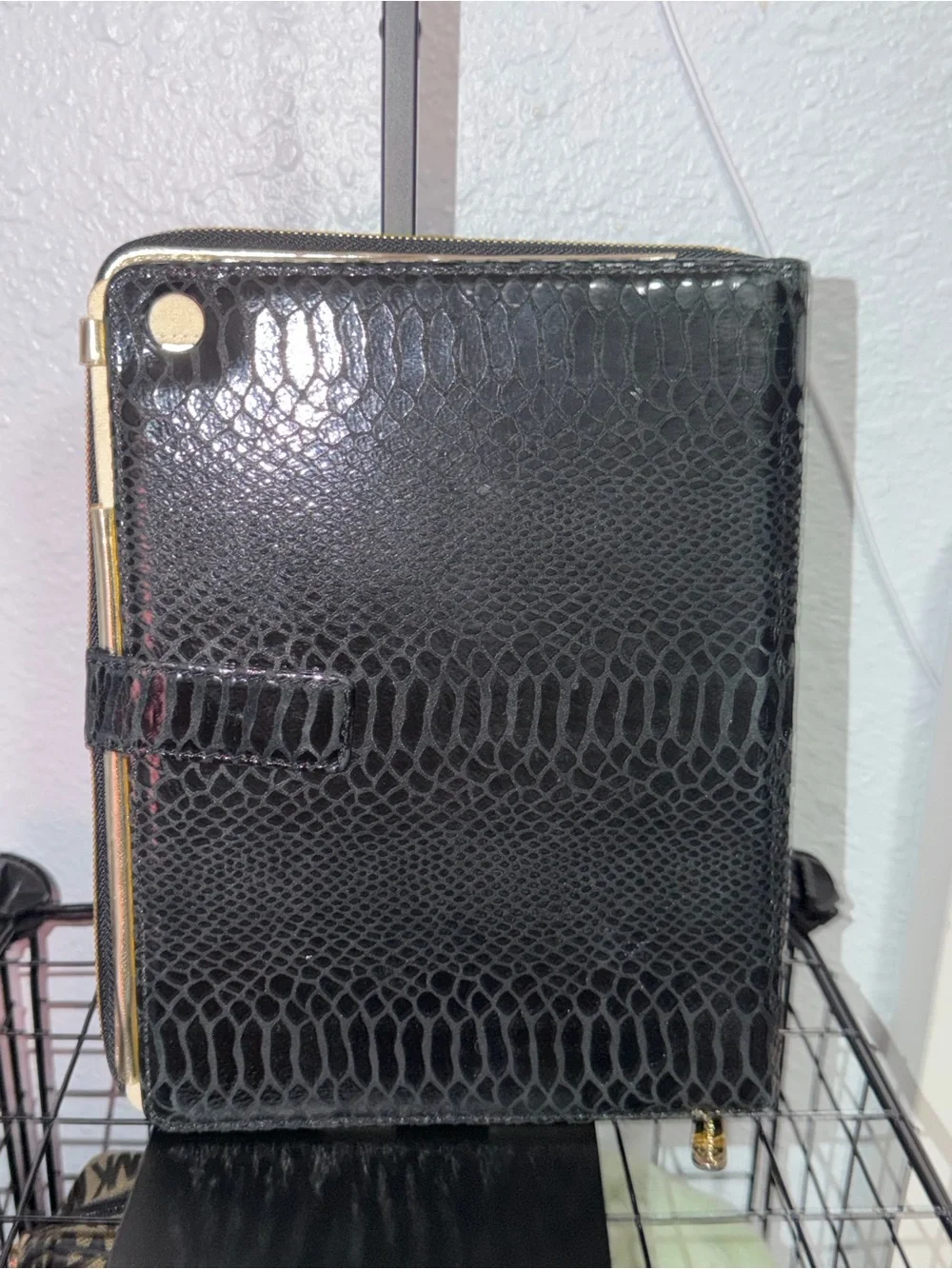 Michael Kors Jet Set Black Snakeskin Embossed Large Zip Around Tablet Wallet